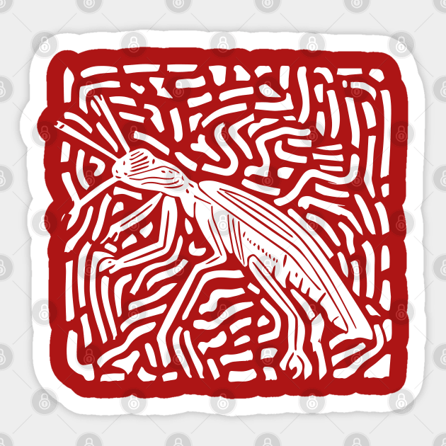 Elegant Praying Mantis Linocut - Geometric Modern Art Sticker by TuncGK